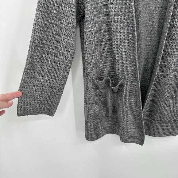 EILEEN FISHER cardigan sweater pockets jacket open front charcoal gray PL - Picture 4 of 5